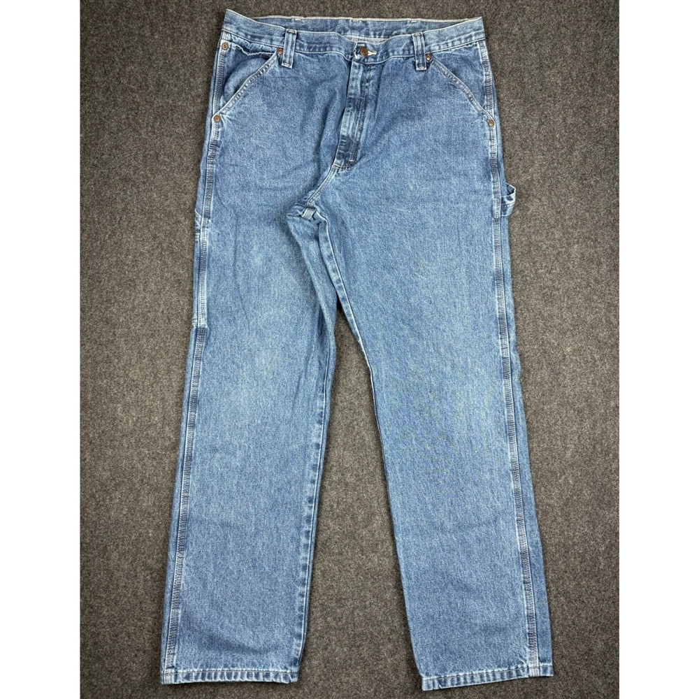Wrangler Riggs Workwear Mens 38x34 Blue Carpenter Jeans Hammer Loop Fits 36x32